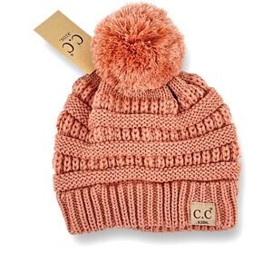 C.C. Kids Indie Pink Solid Knit Pom Knit Sweater Beanie Cap Hat Girls